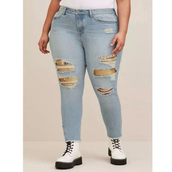 torrid Denim - Torrid Womens Straight Vintage Jeans Size 26 High-Rise Sequin Backed Medium Wash